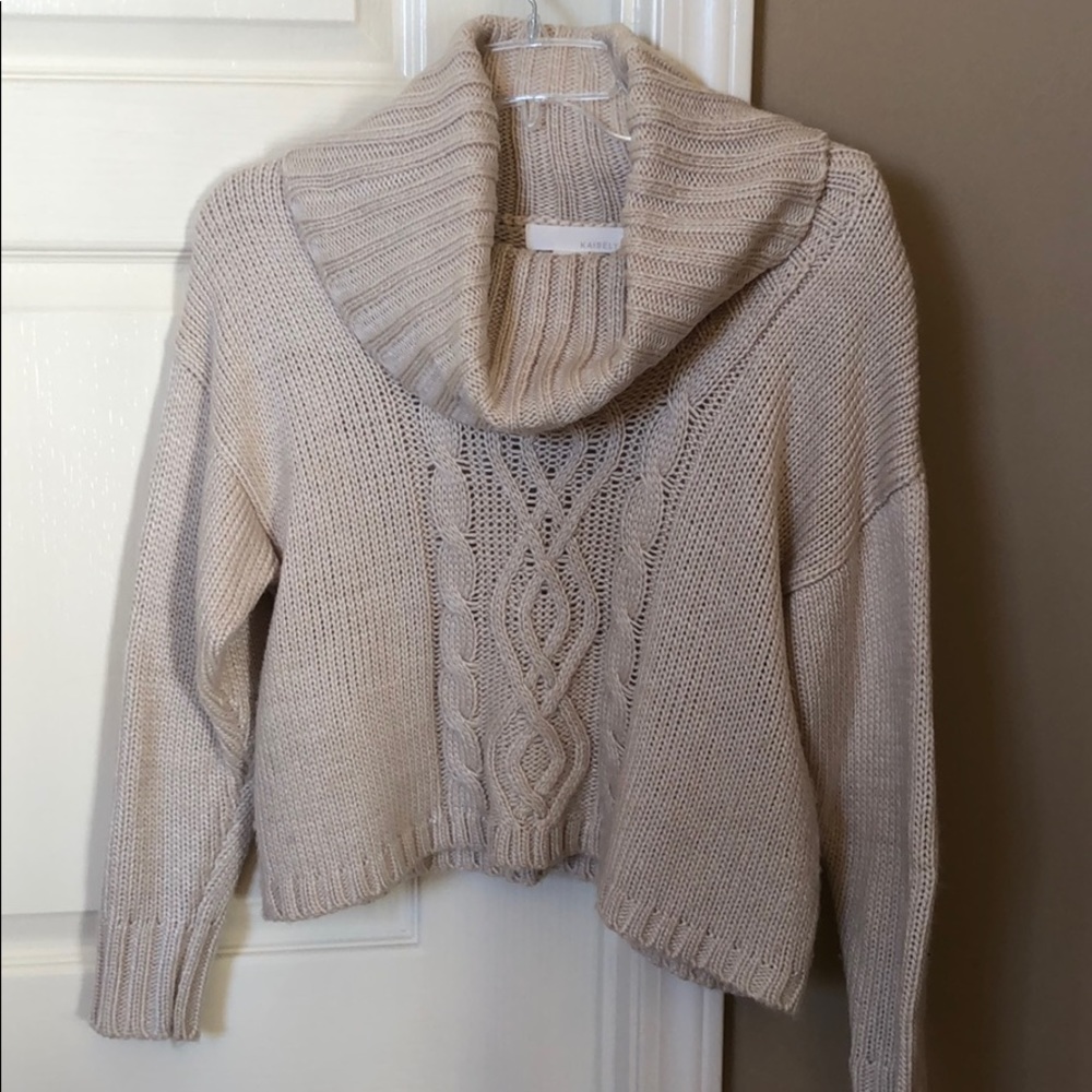 Kaisely Cropped Turtleneck Cream Knit Sweater #0019